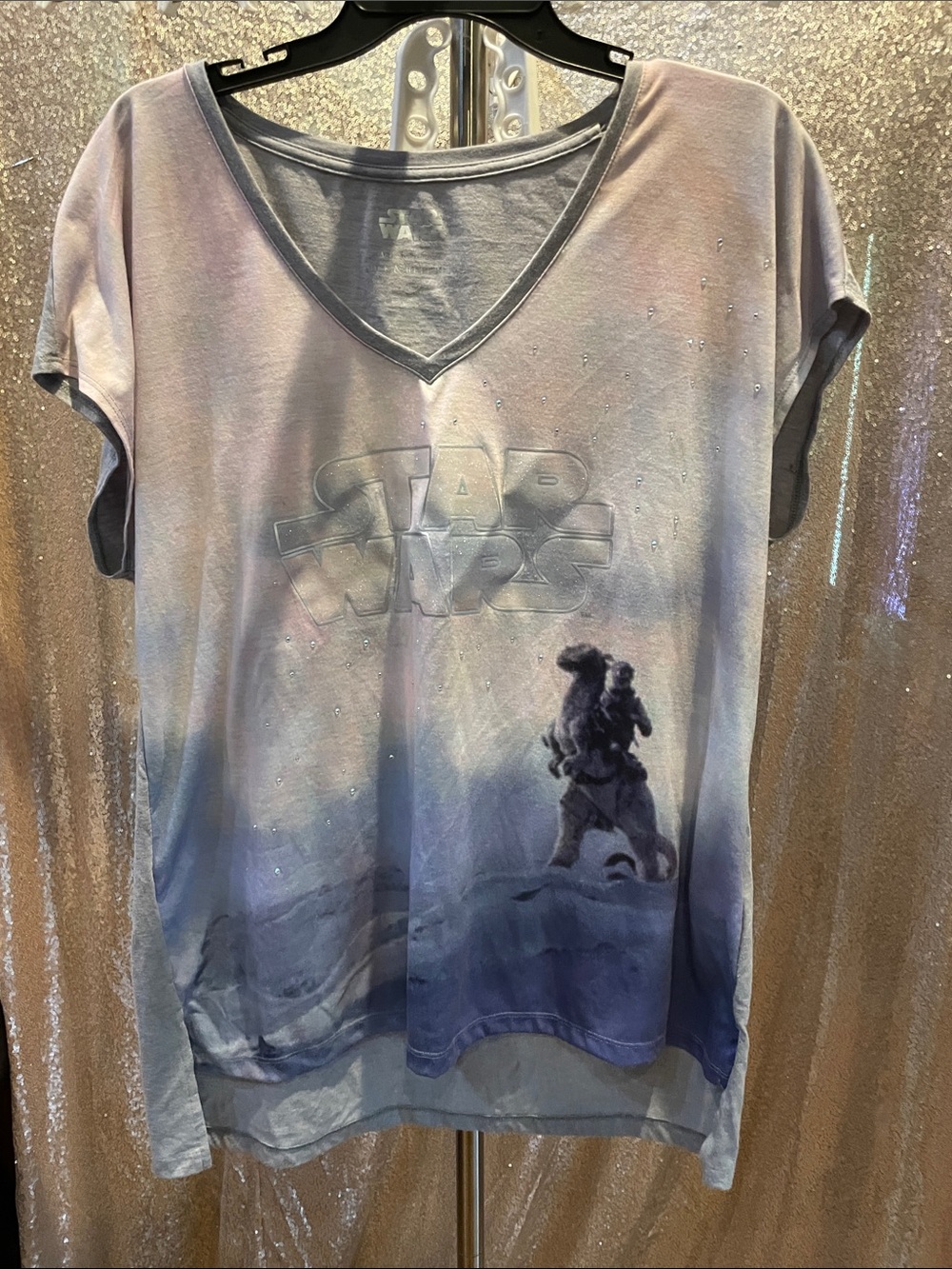 Star Wars Women's Ombre Blue to Lavender V-Neck Graphic Tee